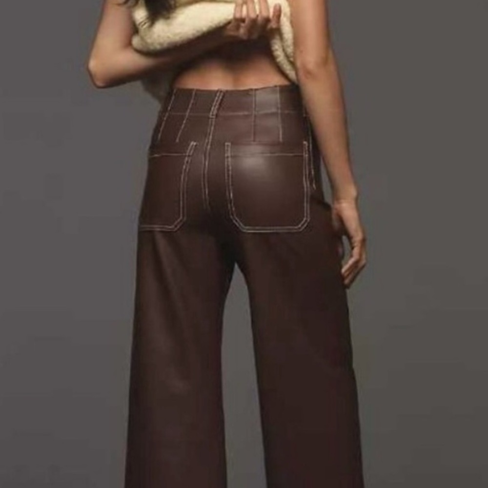 Maeve Colette Chocolate Brown Crop Vegan Leather Pant - Picture 2 of 10